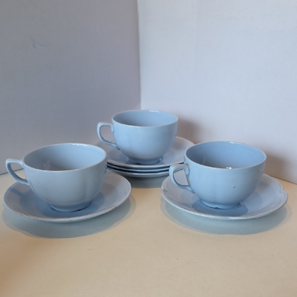 Johnson Brothers Greydawn Blue 3 Teacups And 5 Saucers England